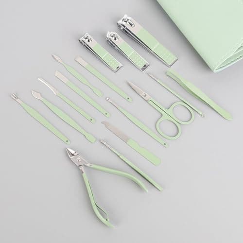 Manicure Set, Nail Clippers Set, 16-Piece Manicure Pedicure Set, Beauty Nail Care Nail Set Kit, Nail Clippers, Tweezers, File, Nail Case for Home, Travel for Women and Men, B, Sky Blue — view 4