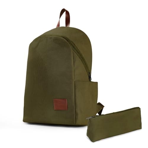 WooStyle Premium Cotton Canvas Backpack – Stylish, Lightweight, Multifunctional Laptop Bag, Extra Capacity. Fits 13”-15” inch Laptops. Unisex, All Ages. Includes Matching Pouch (Olive Green) — view 2