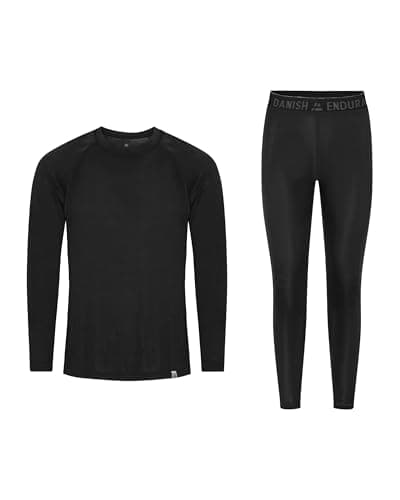 DANISH ENDURANCE Thermal Underwear Mens & Womens, Base Layer Set, Recycled, Long Johns and Long Sleeve Top, Bottom & Top, Unisex, Black, XXL