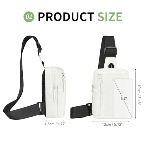 SUIKIHUM Mini Sling Bag for Men and Women 7.5" Pocket, White — view 3