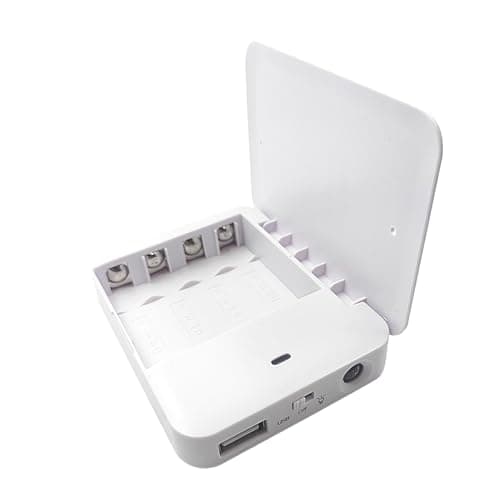 Battery Operated Phone Charger Emergency|USB Battery Powered Power Bank Portable 4 AA Batteries Powered Outlet (White)