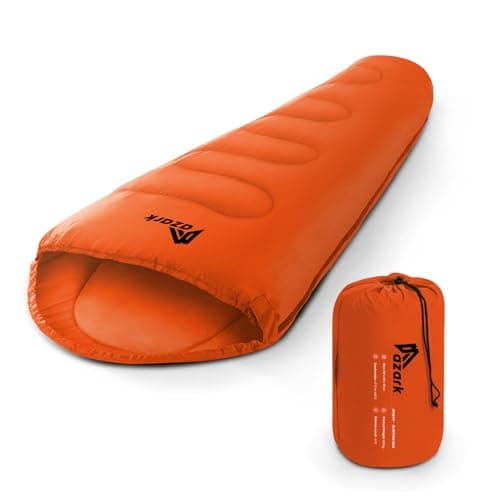 azark Premium Sleeping Bag, 350GSM, Lightweight and Waterproof, 4 Seasons of Camping, Hiking and Outdoors, Sleeping bag for Adults & Kids (Orange)