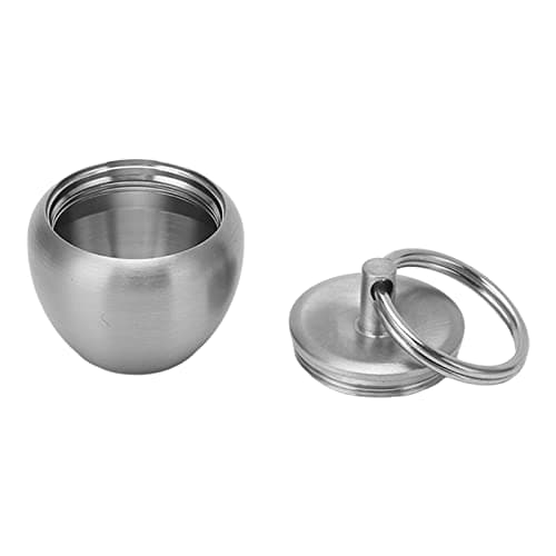 Lwuey Keyring Pill Holder, Stainless Steel Keychain Box Waterproof Round