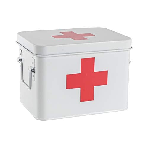 Harbour Housewares Vintage Metal First Aid Box - 23cm - White - Compact Medical Storage Tin with Removable Tray & Handles - Steel Emergency Medicine Storage Plasters, Pills & Essentials