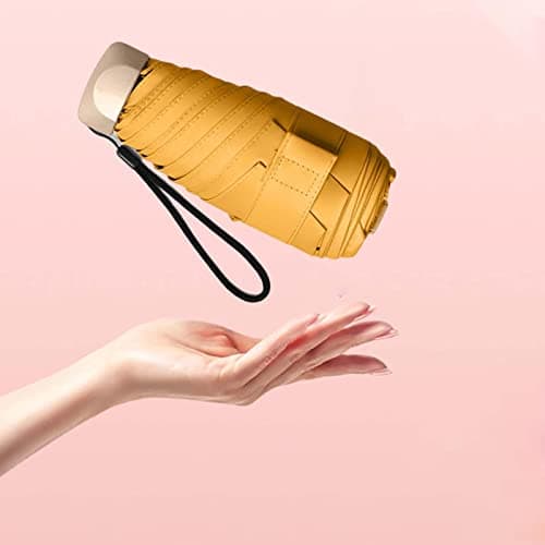 Perfeclan Travel Umbrella Mini Folding Umbrella Strong 2 in 1 Function Water Resistant Folding Portable Handbag Pocket Umbrella, Sunshade UmbrellaUPF>50+ UV Protection Lightweight, Yellow — view 3