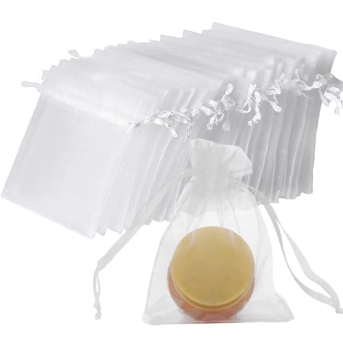 vaolmlop 100 Pcs White Organza Pouches,7x9 cm Small Gift Bags,Jewelry Bags with Drawstring,Mini For Wedding,Christmas,Party Supplies