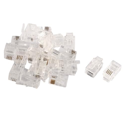 sourcing map 20 Pack Phone Modular Plug, Household RJ9 4P4C Telephone Cable End Phone Adapter Connector, Standard Jack for Telephone Handset Flat Stranded Cable Wire, Clear — view 3