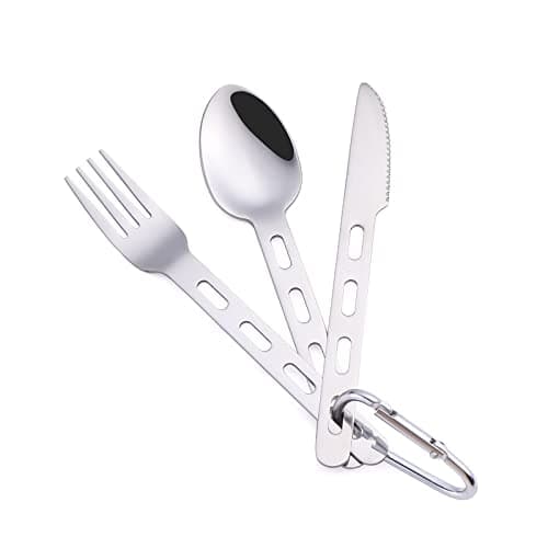 3-Piece 430 Stainless Steel Camping Cutlery Set with Carabiner