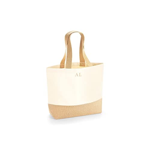 Chicken Craft Personalised Initial Tote Bag for Women with up to 3 letters - Custom Large Jute Beach Bag with Black or Gold writing — view 2