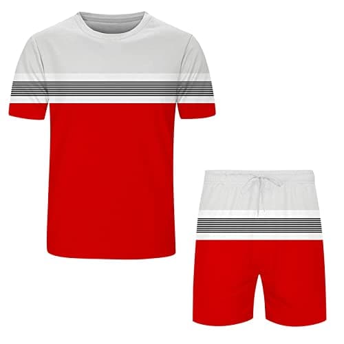 2023 Casual Sport Set for Mens Two Piece Suit Summer Outfit 2 Piece Set Short Sleeve T Shirts and Shorts Stylish Casual Sweatsuit Set Travel Outfits Active Sets — view 3