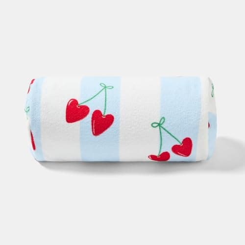 OHS Heart Cherries Inflatable Pillow, Bolster Cushion Lightweight Compact Sun Lounger Cushion with Microfibre Cover Back Support Outdoor Cushions Travel Poolside Beach Accessories, Blue/White — view 4