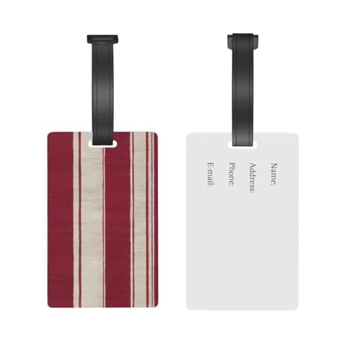 Linen Texture Burgundy and Cream Stripes Luggage Tags Name Id Label Suitcase Tags, Ideal for Travel Cruise Backpacks Bag — view 5