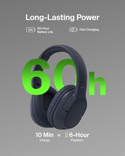 Belkin SoundForm Surround Bluetooth Over-Ear Headphones, Environmental Noise Cancelling Headphones, Wireless with 60H Playtime and Soft Ear Cups for iPhone, Galaxy, iPad, Travel, Home or Office, Blue — view 2
