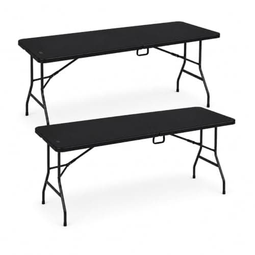 SAKUSEI Rectangle Folding Heavy Duty 6ft Table (Black, 2 Pack)