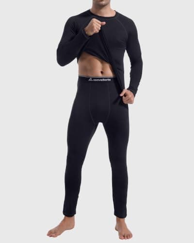CL convallaria Men's Thermal Underwear Set Ultra Soft Fleece Lined Long Johns Winter Gear Base Layer Top and Bottom Set Sport Style Black — view 2