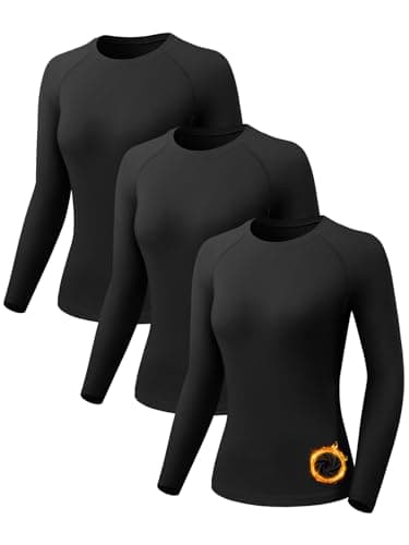 Orrfreer 3 Pack Thermal Base Layer Women Fleece Long Sleeve Compression Shirts Ladies Thermal Tops for Running Ski Hiking 3 Black L