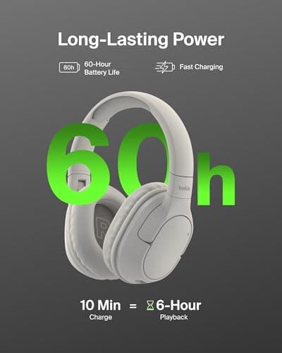 Belkin SoundForm Surround Bluetooth Over-Ear Headphones, Environmental Noise Cancelling Headphones, Wireless with 60H Playtime and Soft Ear Cups for iPhone, Galaxy, iPad, Travel, Home or Office, Sand — view 2
