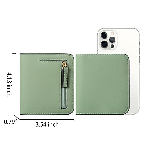 GAEKEAO Women's Wallet RFID Blocking Leather Compact Bi-fold Wallet for Woman Zipper Coin Pocket Small Ladies Purse with ID Window (Light Green) — view 5