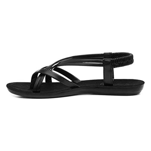 Lilley Womens Black Flat Strappy Toe Post Sandal - Size 6 UK - Black — view 4