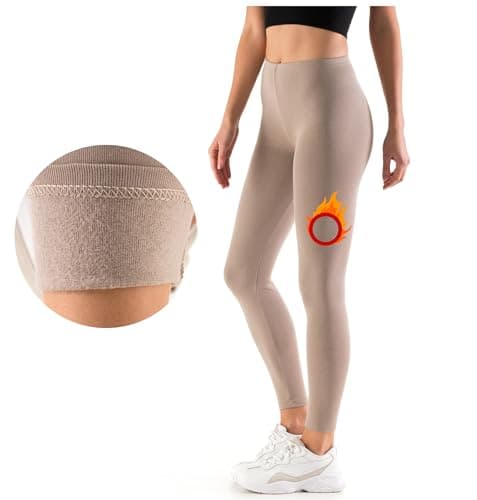 FUTURO FASHION Winter Fleece Lined Leggings for Women Thermal Warm Leggings for Women UK Fleece Lined Ladies Pants Elastic Mid Waisted Daily Yoga Gym Hiking Women's Leggings, Size 8-28 Beige