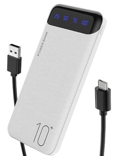 Portable Charger 10000mAh Slim USB C Input and Output Power Bank with LED Display Lightweight External Battery Pack Compatible for iPhone 14/13/12, iPad, Samsung etc. (white)