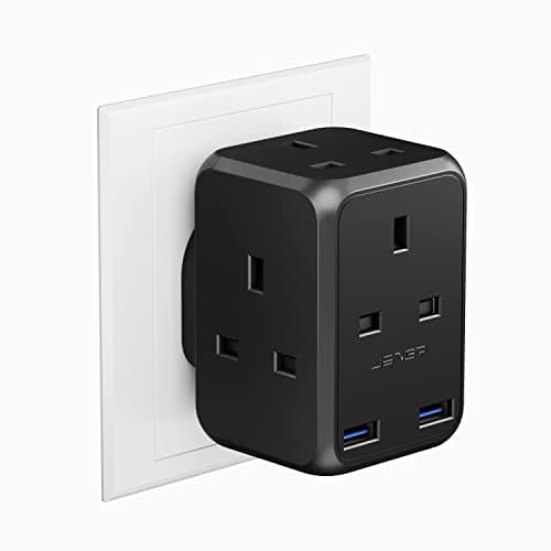 JSVER Plug Adapter USB with 4 Way Sockets 13A Cube Extension Plug Plug Extension Wall Socket Wall Plug Extender for Home, Office Black