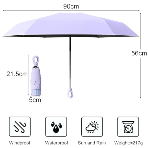 HCQC Mini Sun Umbrella with Ring Handle – UPF 50+ UV Protection 99.9%, Compact Travel Umbrella for Purse & Backpack, Lightweight Small Portable, Rain & Sun for Women Men Kids (Purple) — view 2