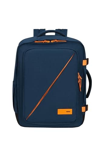American Tourister Take2Cabin - EasyJet Cabin Bag 36 x 20 x 45 cm, 38 L, 0.70 kg, Hand Luggage, Airplane Backpack M Underseat, Blue/Orange (Dark Navy/Radiant Orange) — view 2
