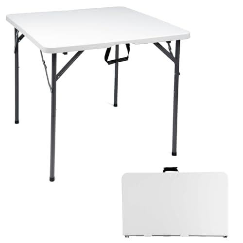 Crystals 3FT Square Folding Table White – Portable Plastic Table for Picnic, Camping, Kitchen, Garden & Outdoor Use, Lightweight Foldable Dining Table, Easy Storage & Carry