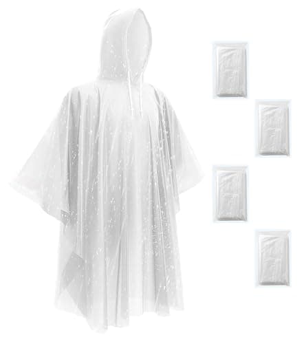 JXJIUA Rain Ponchos for Adults - Men/Women Disposable Emergency Rain Coat with Drawstring Hood, Family Home Survival Kits Clear 4 Pack