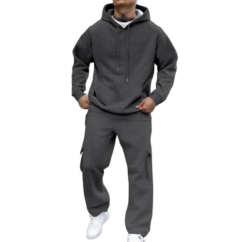 Generisch 2026 New Arrivals Casual Plain Set for Men, Comfortable, Relaxed Fit, Daily Wear for Outdoor Activities in Spring, Winter, darkgray, XL