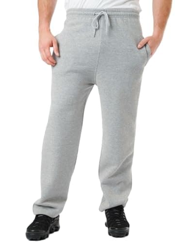 LABEL APPAREL Men's Fleece Open Hem Joggers 290 GSM Heavy Weight Sweatpants Warm Winter Bottoms Lined Casual Tracksuit Pants Jogging Trousers with Zip Side Pockets Pluse Size S-8XL (XL, Grey)