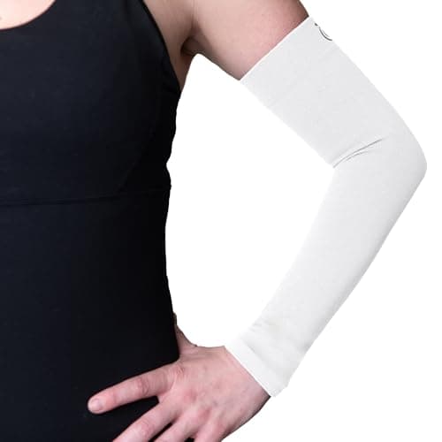 FITLEGS - Sports Compression Arm Sleeve - 18-24mmHg for Muscle Fatigue, Endurance, Soreness & Recovery - White - Medium