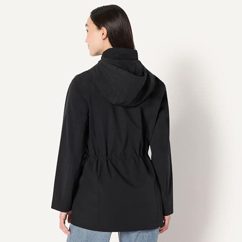Amazon Essentials Women's Relaxed-Fit Packable Lightweight Waterproof Hooded Rain Jacket, Black, XL — view 3
