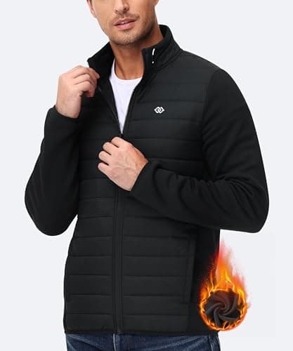 MoFiz Men's Jackets Lightweight Insulated Hybrid Down Jacket Full Zip Running Hiking Travel Outdoor Coat Black Size US XL/EU 2XL — view 2