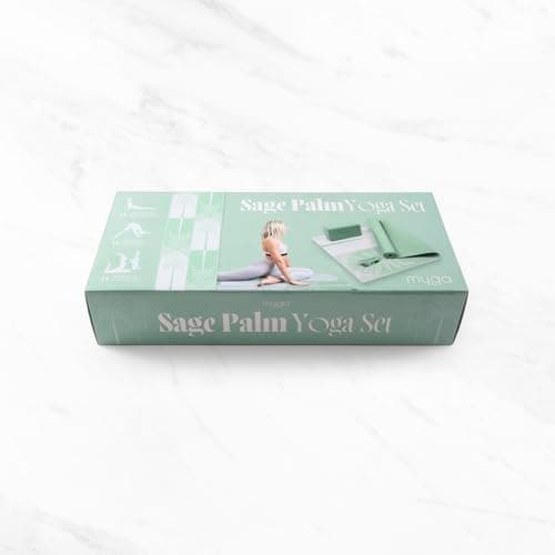 MYGA Yoga Starter Set - 6mm Non-Slip Yoga Mat, Yoga Block and Strap - Starter Kit for Beginners in Pilates, Exercise and Fitness - Choice of Design (Sage Palm) — view 4