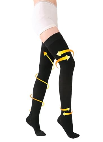 TOFLY® Medical Thigh High Compression Stockings for Women & Men, Closed Toe, Opaque, Firm 20-30mmHg Graduated Compression Socks with Silicone Band, Support for Varicose Veins, Edema, Travel,Black XXL