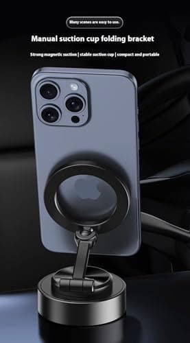360° Rotation Magnetic Car Phone Holder with Wireless Charging, Foldable Adjustable Suction Cup Phone Mount Stand for Dashboard Desk Office, Strong Magnetic Phone Stand Compatible with iPhone Samsung — view 2