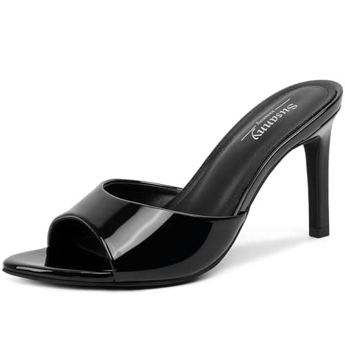 Susanny Women's Sandals Heels Mule High Heels Pointed Open Toe Sandals Sexy Slip on Heeled Summer Casual Wedding Prom Party Comfortable Dressy Shoes, Black, 9 UK