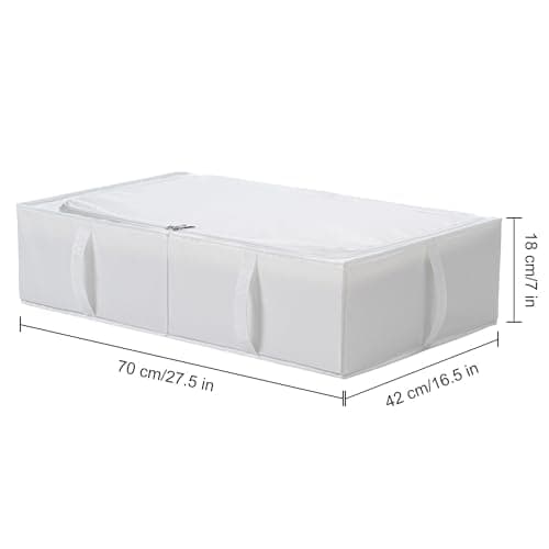 TYEERS Under Bed Storage Box with Lid, Durable Fabric, Washable, Collapsible, Under Bed Storage for Clothes, Blankets, Sheets, Shoes, 70x42x18 cm, 2-Pack, White — view 2