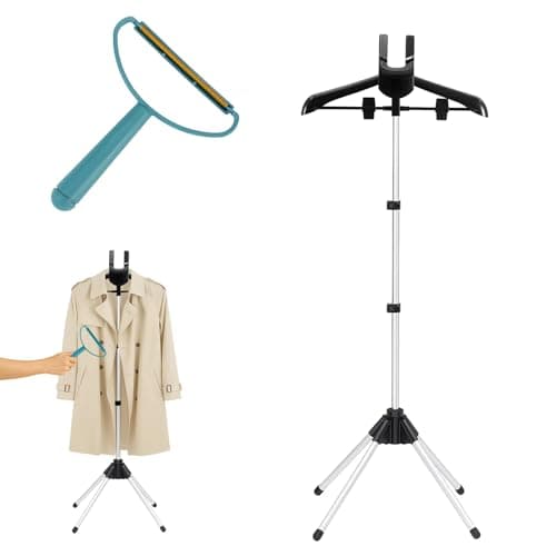 SUNNYNEST 2PC Black Folding Garment Steamer Stand Adjustable Aluminum Rack
