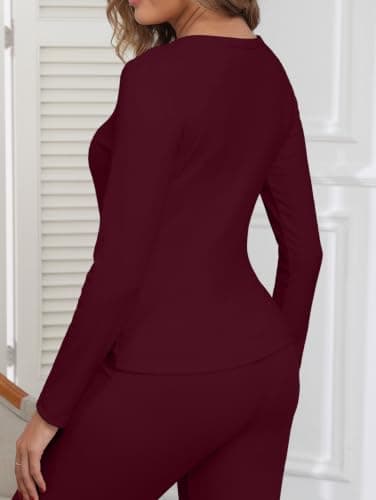 IWOLLENCE Thermal Long Sleeve Top Women (Burgundy, M) — view 2