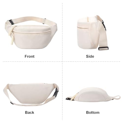 Bumbags for Ladies, Fanny Pack for Women Men with Adjustable Belt, 2-Zipper Pockets, Large Capacity, Lightweight Waist Bag Suitable for Daily Use，A-White — view 6