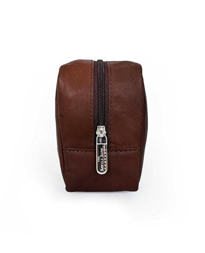 Men's Genuine 100% Leather Toiletry Bag, Plain Chocolate Brown — view 4