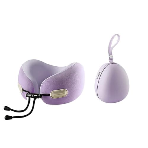 360° Ergonomic Memory Foam Travel Neck Pillow, Slide Adjustable Reversible Breathable Washable Pillow with Compact Storage Case for Airplane Car Office, Purple