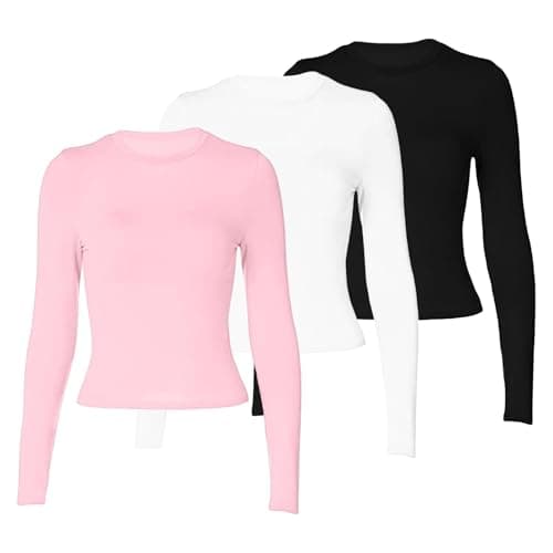 Ladies Long Sleeve T Shirt 3 Pack Thermal Tops Womens Thermal Base Layers Cosy and Quick Dry Fabric,Long Sleeve Shirts Comfort for Hiking Skiing Womens Tops — view 2