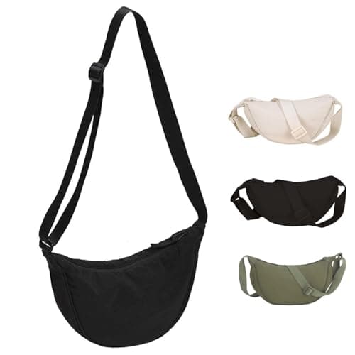 SUJIBHI Crescent Bag Nylon Dumpling Bag for Women Men Crossbody Bag with Adjustable Strap Solid Color Chest Bag Shoulder Bag Fanny Packs for Daily Use (Black)