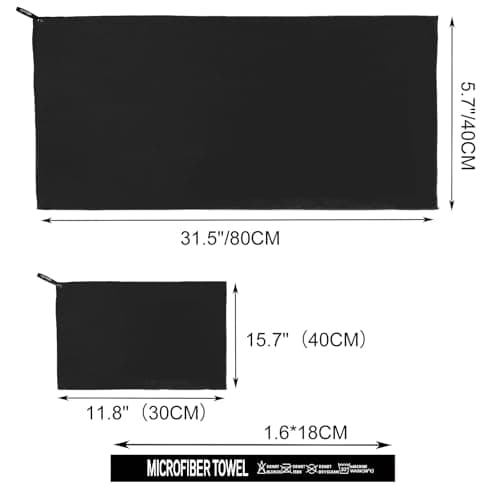 InfiniZer Gym Towel 2/3-Pack, Quick-Dry Microfibre Towel for Sports, Gym, Beach & Camping, Ultra-Lightweight & Portable (Black*2, S+M（(11.8 * 15.7+31.5 * 15.7In）) — view 2