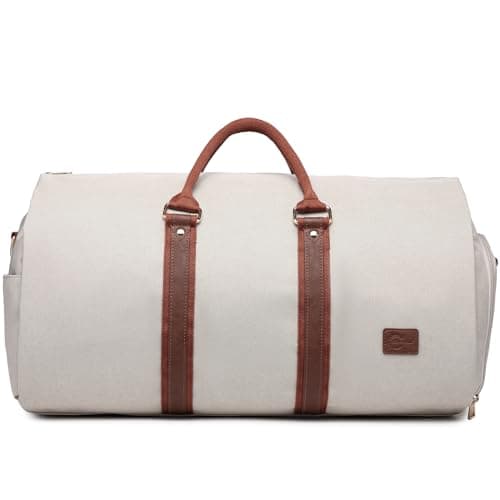 seyfocnia Convertible Carry on Garment Bag for Women,Leather Bags Travel with Shoe Pouch 2 in 1 Hanging Suitcase Suit Women Duffle Gifts, Beige, Classic