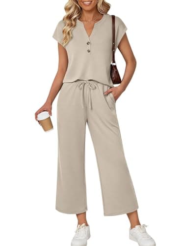 LILLUSORY Womens 2 Piece Lounge Gym Wear Sets Co Ord Tracksuits Khaki 2XL